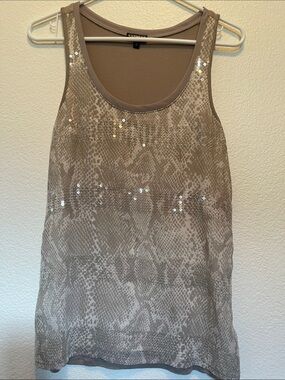 Express Taupe Sequined Snake-Print Tank Top